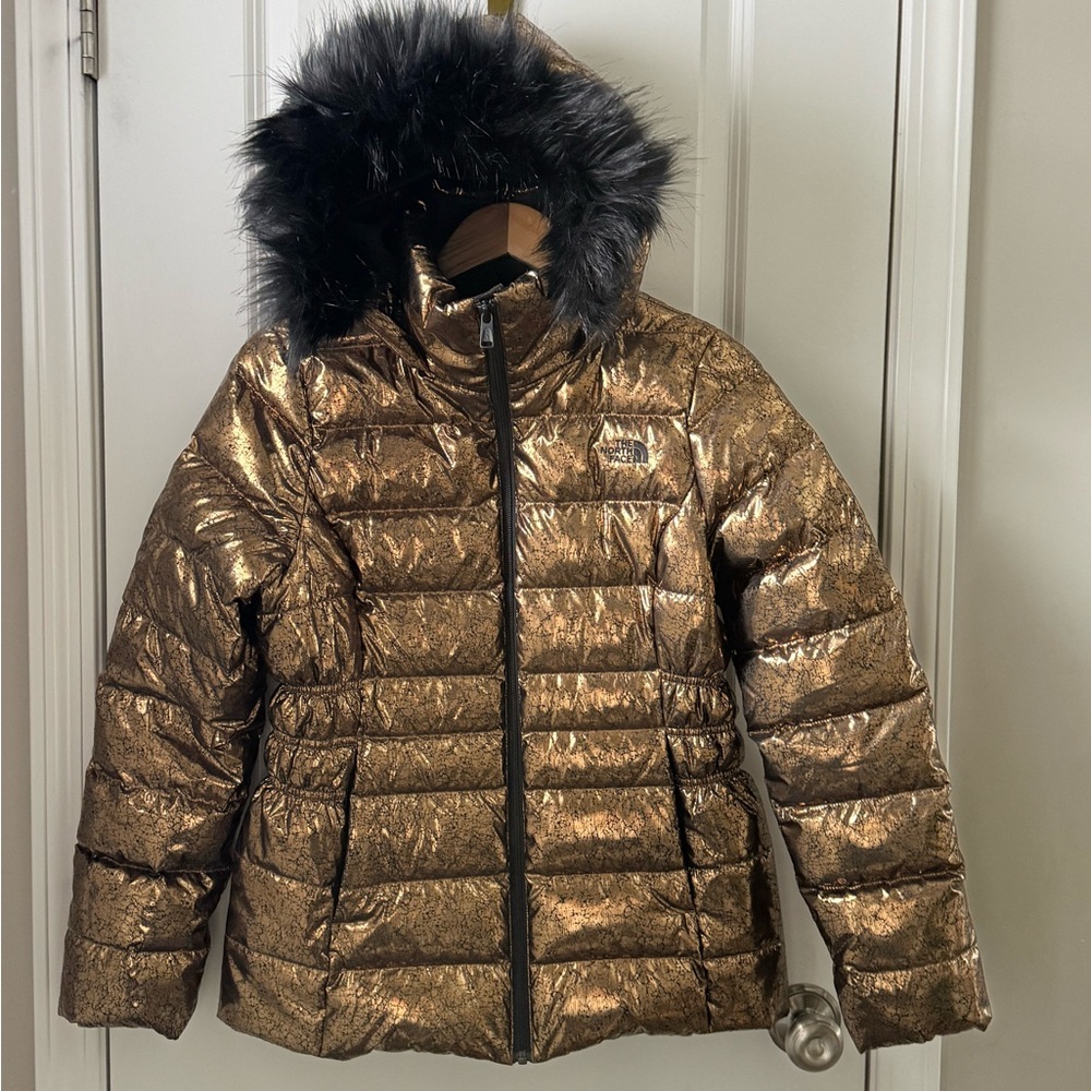 The North Face Gold and Black Puffer Jacket